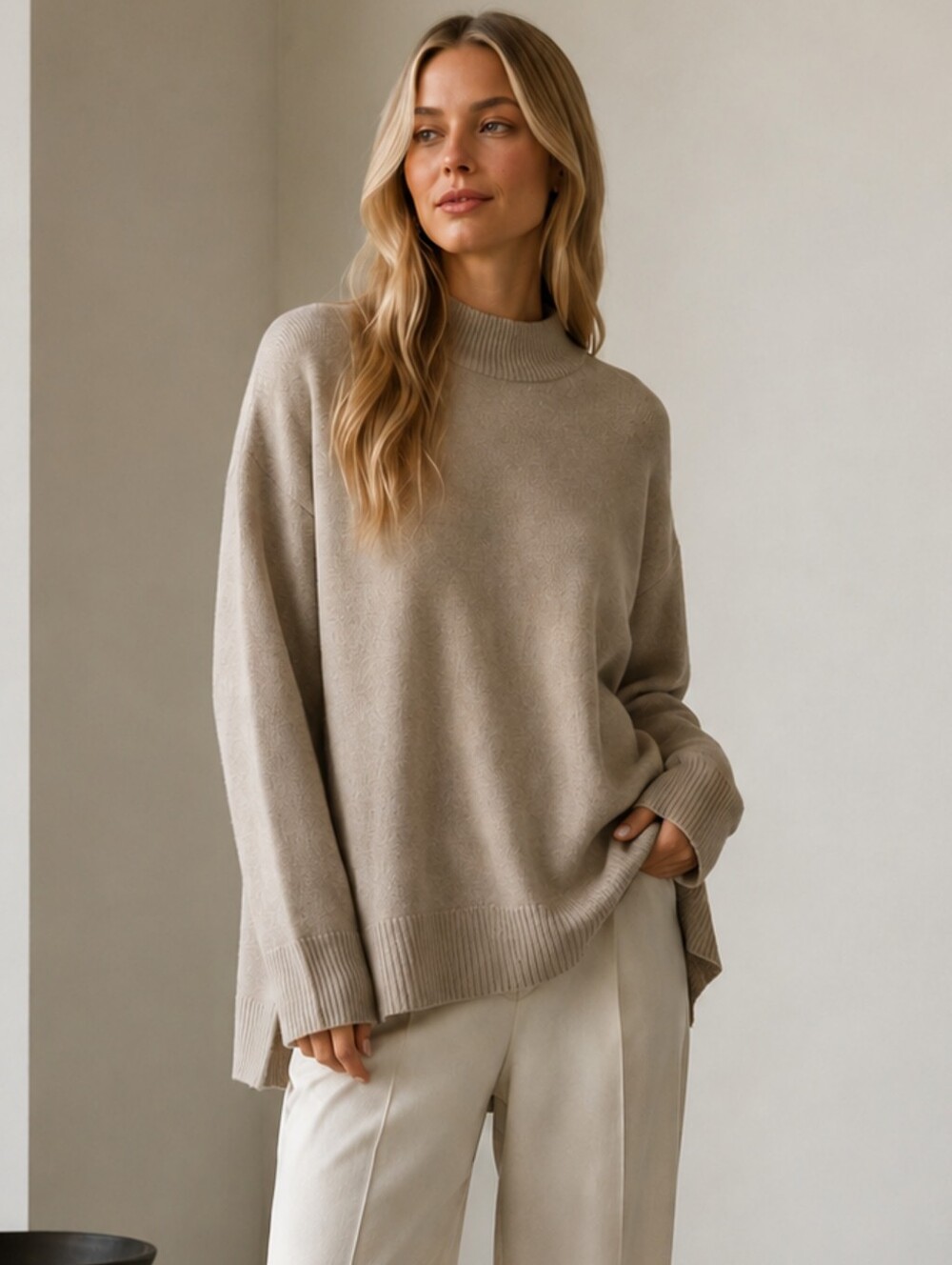 Rag & Bone 100% Cashmere Mock Neck Sweater Taupe Oversized Size Medium
